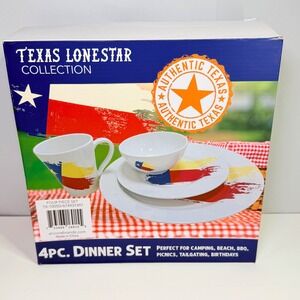 Texas Lonestar Collection 4pc Melamine Dinner Set‎ Texas Flag TX-100SD NEW